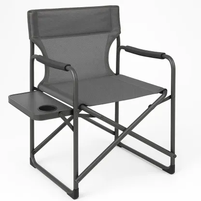 Chaise de camping avec cadre en acier et siège en polyester gris