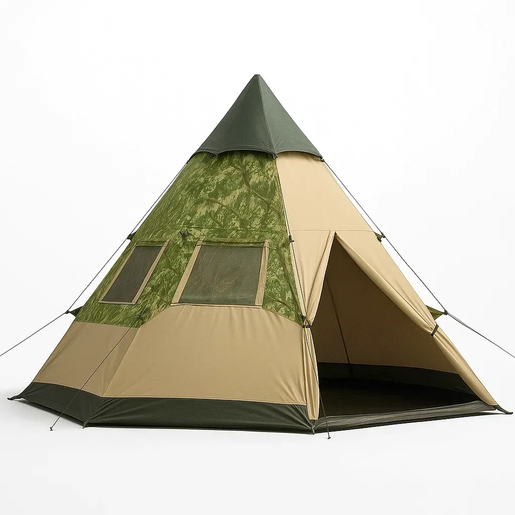 Tente de camping Tipi en polyester vert et kaki pour 4 personnes