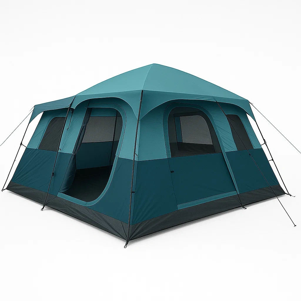 Tente de camping pour 8 personnes en tissu polyuréthane avec cadre en acier vert foncé 300x270 cm