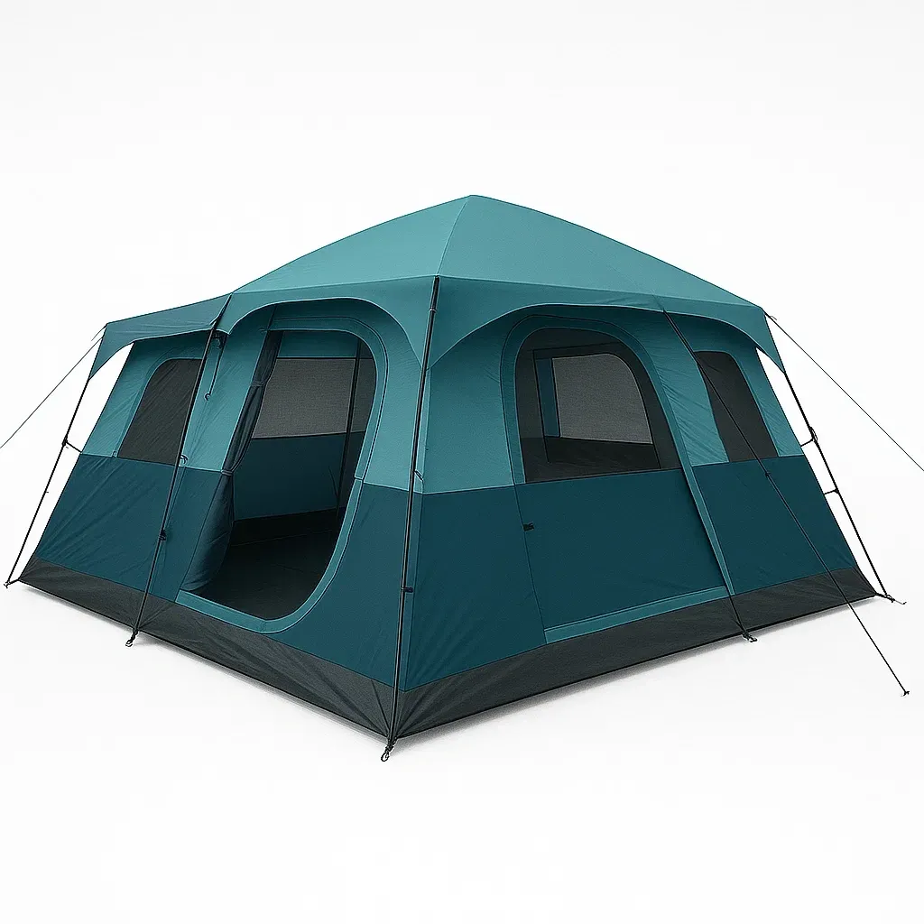 Tente de camping pour 8 personnes en tissu polyuréthane avec cadre en acier vert foncé 300x270 cm