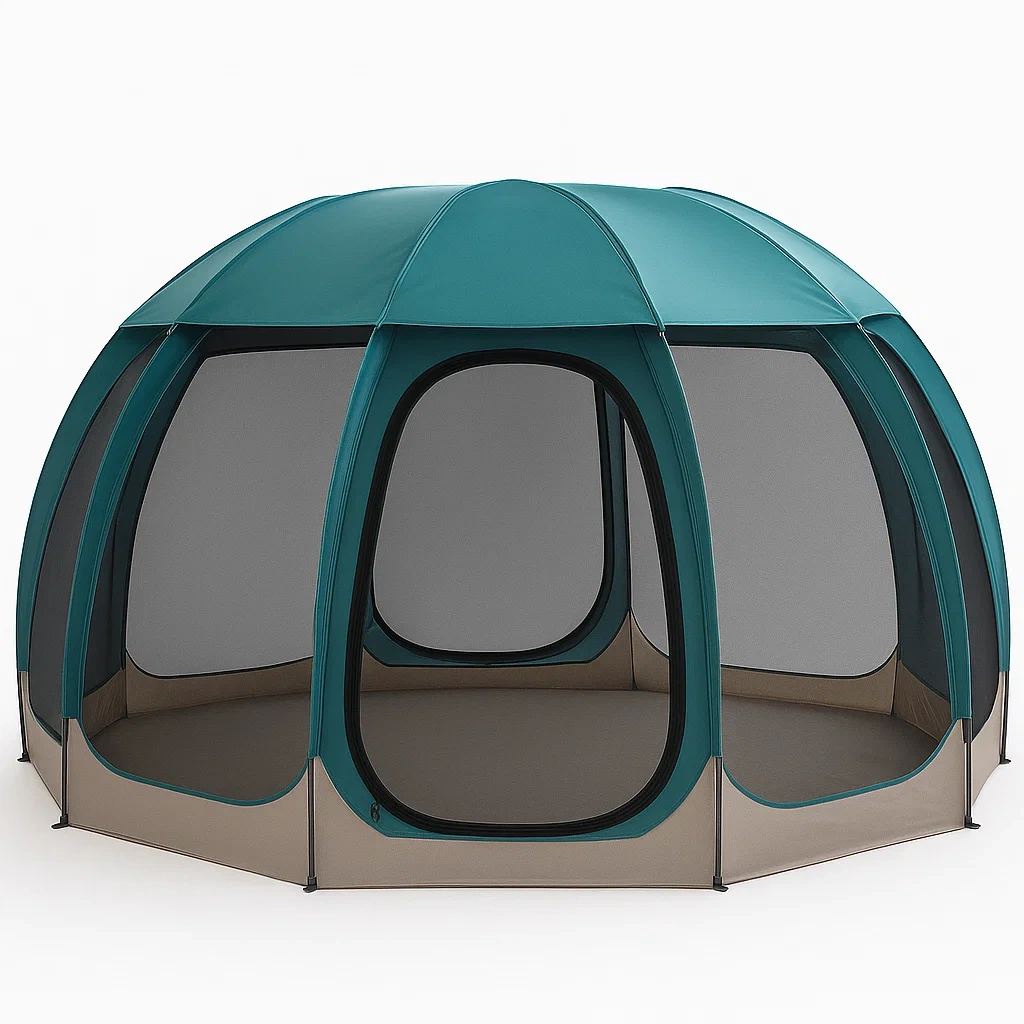 Tente de camping dôme en polyester vert et bleu
