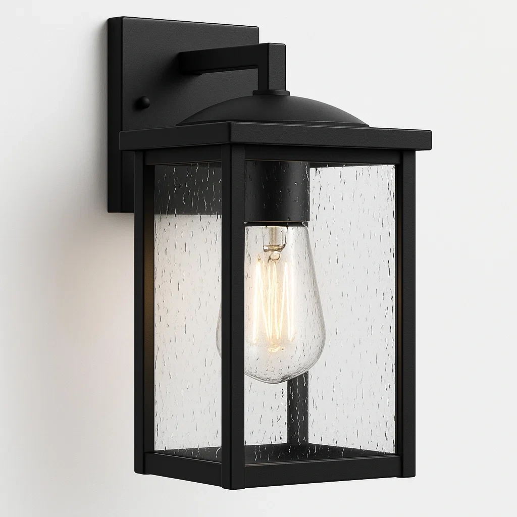 Luminaire applique murale en métal noir avec verre texturé