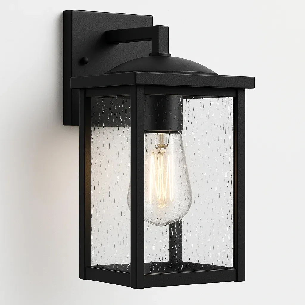 Luminaire applique murale en métal noir avec verre texturé