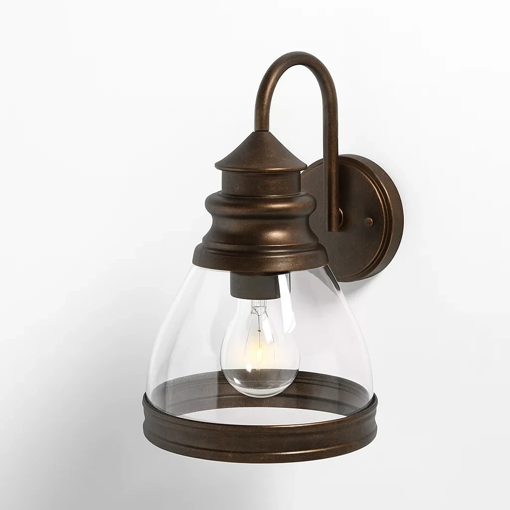 Luminaire applique murale en métal et verre clair finition bronze