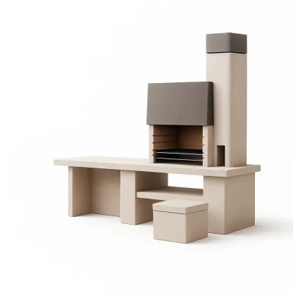 Barbecue en pierre en béton beige et gris