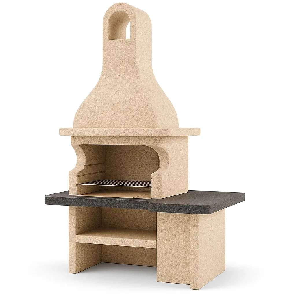 Barbecue en pierre en béton avec plan de travail noir