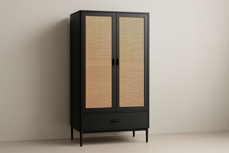 Armoire en métal et osier Noir