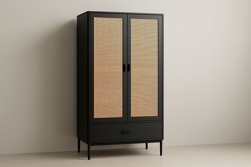 Armoire en métal et osier Noir