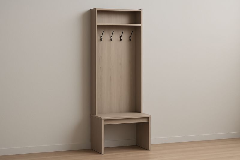 Porte-manteau en bois avec étagère et 4 crochets en chêne clair