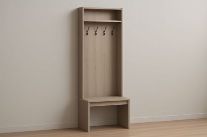 Porte-manteau en bois avec étagère et 4 crochets en chêne clair