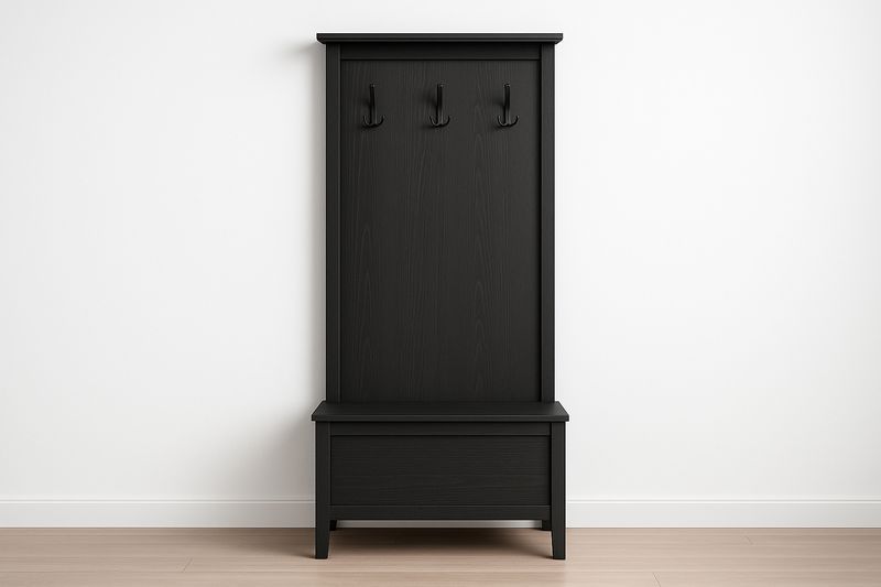 Portemanteau mural avec coffre de rangement en bois noir