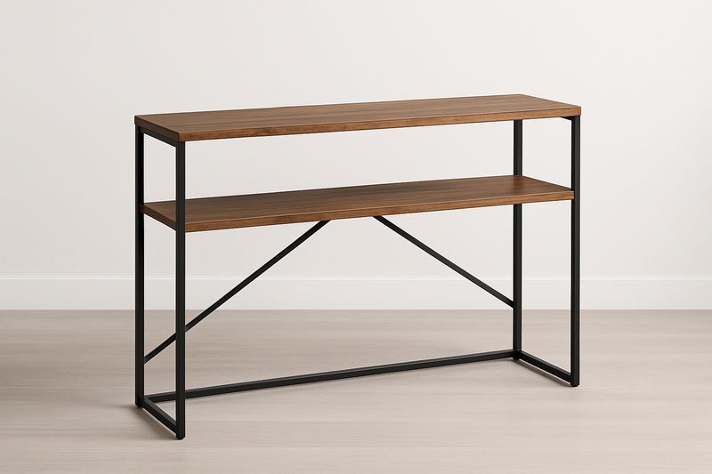 Console rectangulaire en bois de chêne et métal