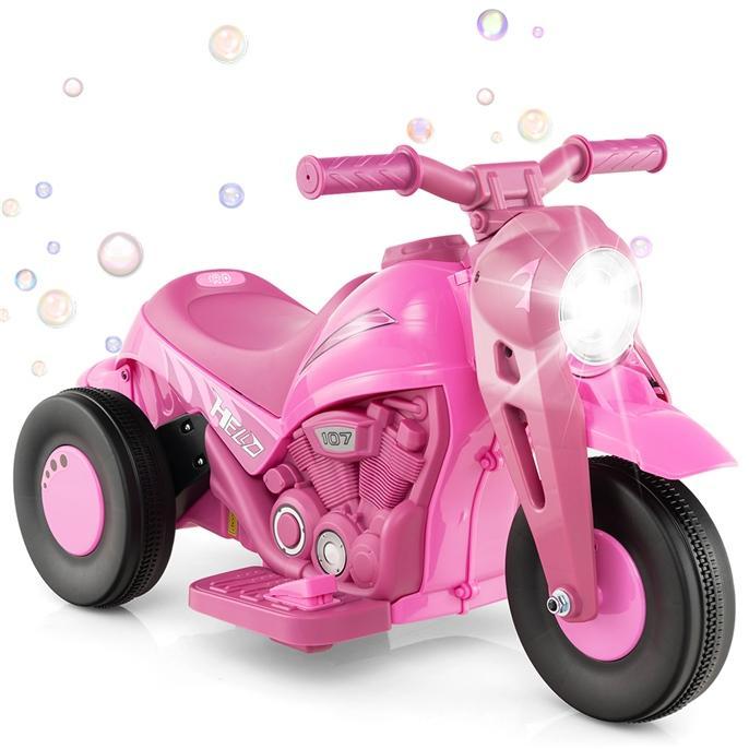 Costzon Electric Bubble Car, 6V Battery Powered 3 Wheel Motorcycle with Bubble Maker, Music, LED Headlight, Forward & Backward