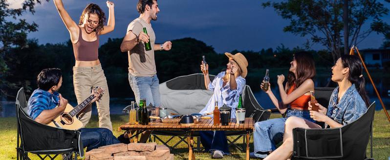 MOPHOTO Heated Double Camping Chair for 2 Person, XXL Oversized Padded Folding Loveseat with 3 Heat Levels, Portable Camping Couch Lawn Chairs for Outdoor Beach