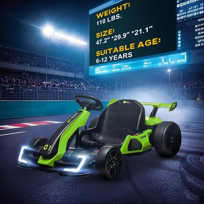 Electric Go Kart, 7.5/8.1mph, Drifting Car Battery Powered Ride on Toy with Slow Start, Music, Horn, for 6-12 Years Old