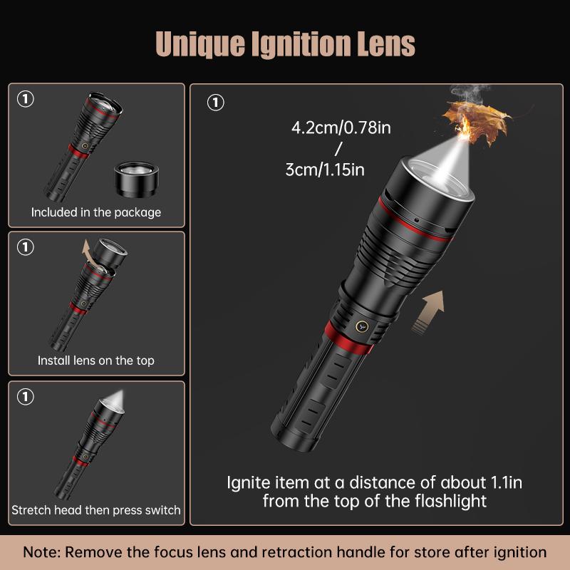 SKYFIRE Model 1209 -2800 Lumens Rechargeable LED Flashlight  &ndash; Super Bright, 3 Modes, Waterproof, with Shoulder Strap &ndash; For Camping, Emergency, and Outdoor Use