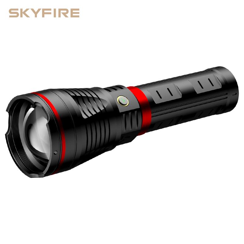 SKYFIRE Model 1209 -2800 Lumens Rechargeable LED Flashlight  &ndash; Super Bright, 3 Modes, Waterproof, with Shoulder Strap &ndash; For Camping, Emergency, and Outdoor Use