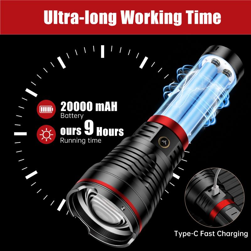 SKYFIRE Model 1209 -2800 Lumens Rechargeable LED Flashlight  &ndash; Super Bright, 3 Modes, Waterproof, with Shoulder Strap &ndash; For Camping, Emergency, and Outdoor Use