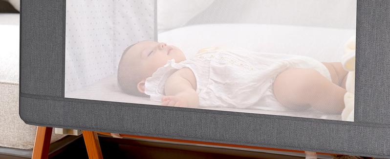 Baby Bassinet Sleeper, 6 Height Adjustable Cribs, Easy to Fold Portable Crib Side Bassinet, Swing Cradle Bed Side Sleeper with Ventilated Net&Wheels