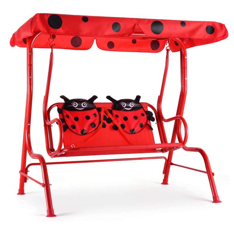 Costzon All-Weather kids Patio Swing, 2-Seater Porch Swing Lounge Chair Hammock w/Removable Canopy, Outdoor Swing Bench Christmas Festival Gift Black Friday Cyber Monday