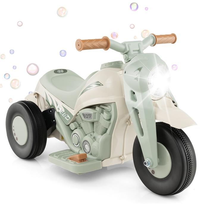 Costzon Electric Bubble Car, 6V Battery Powered 3 Wheel Motorcycle with Bubble Maker, Music, LED Headlight, Forward & Backward