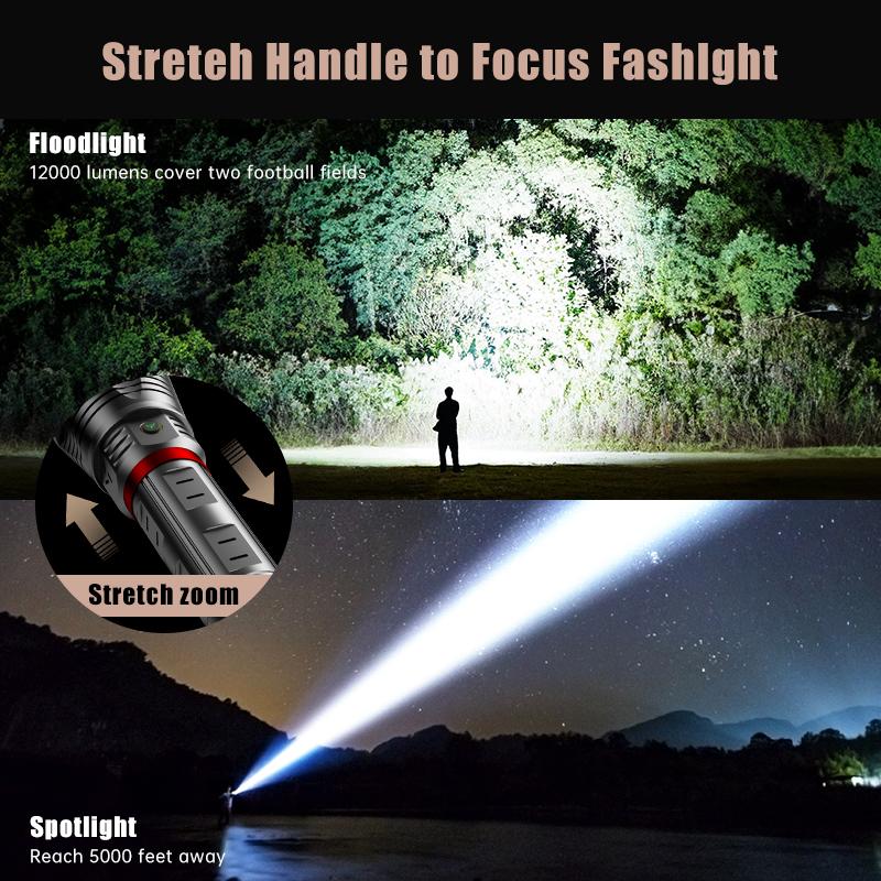 SKYFIRE Model 1209 -2800 Lumens Rechargeable LED Flashlight  &ndash; Super Bright, 3 Modes, Waterproof, with Shoulder Strap &ndash; For Camping, Emergency, and Outdoor Use