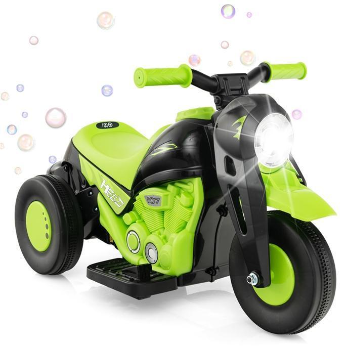 Costzon Electric Bubble Car, 6V Battery Powered 3 Wheel Motorcycle with Bubble Maker, Music, LED Headlight, Forward & Backward