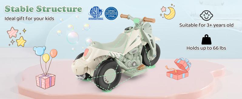 Costzon Electric Bubble Car, 6V Battery Powered 3 Wheel Motorcycle with Bubble Maker, Music, LED Headlight, Forward & Backward, Christmas Festival Gift Black Friday Cyber Monday