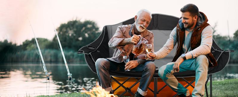 MOPHOTO Heated Double Camping Chair for 2 Person, XXL Oversized Padded Folding Loveseat with 3 Heat Levels, Portable Camping Couch Lawn Chairs for Outdoor Beach