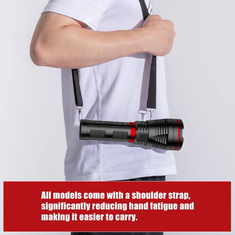 SKYFIRE Model 1209 -2800 Lumens Rechargeable LED Flashlight  &ndash; Super Bright, 3 Modes, Waterproof, with Shoulder Strap &ndash; For Camping, Emergency, and Outdoor Use