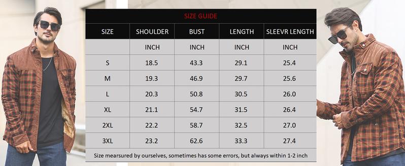 Men's Corduroy Plaid Sherpa Lined Flannel Shirt Jacket Fleece Coat