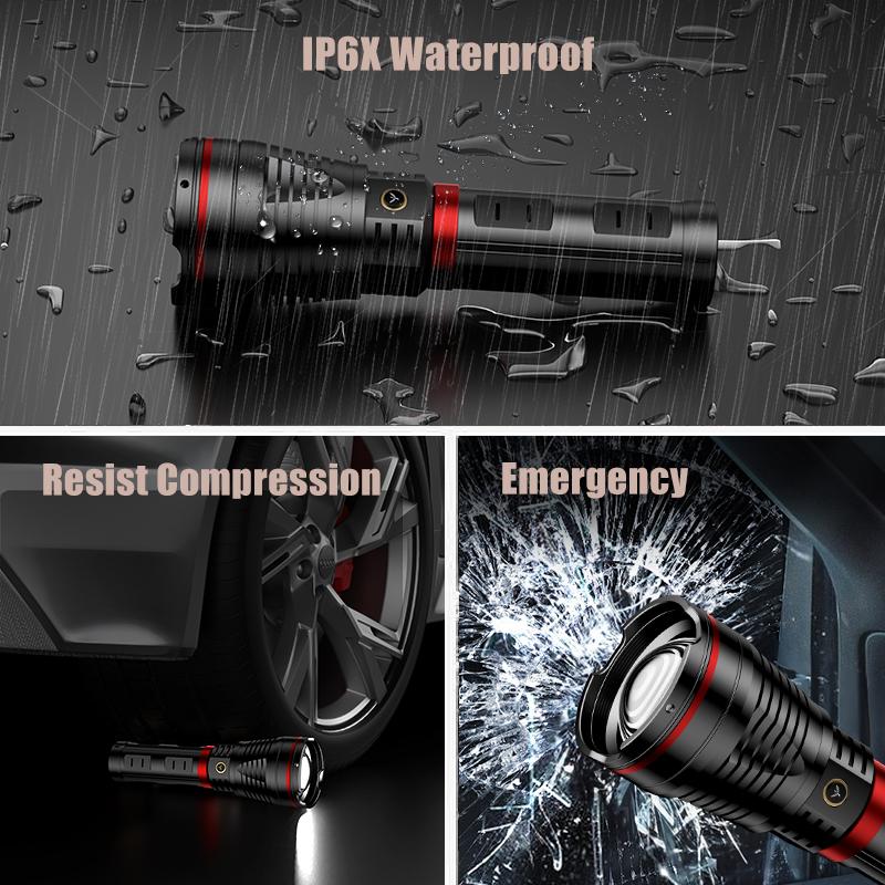 SKYFIRE Model 1209 -2800 Lumens Rechargeable LED Flashlight  &ndash; Super Bright, 3 Modes, Waterproof, with Shoulder Strap &ndash; For Camping, Emergency, and Outdoor Use