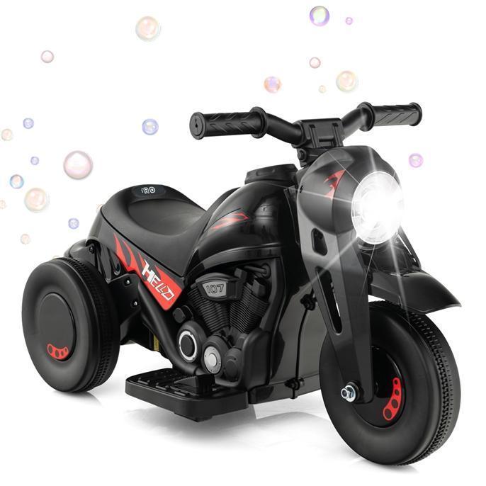 Costzon Electric Bubble Car, 6V Battery Powered 3 Wheel Motorcycle with Bubble Maker, Music, LED Headlight, Forward & Backward