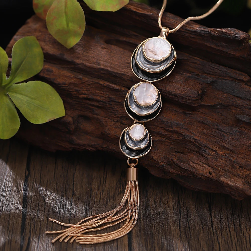 Vintage arany és kerek lánc bojtos nyaklánc