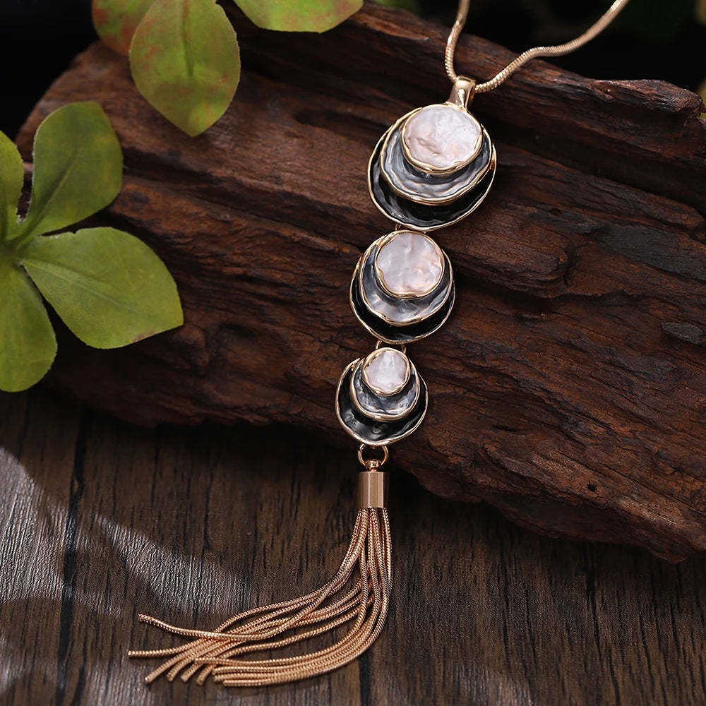 Vintage arany és kerek lánc bojtos nyaklánc