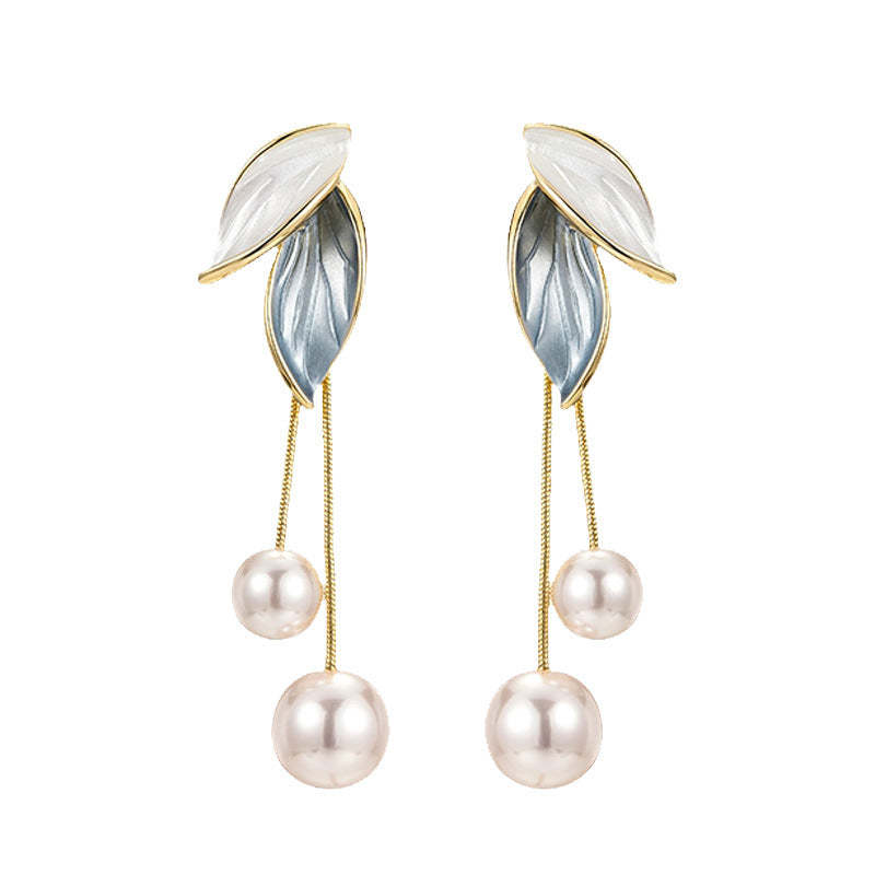 Levél medál fülbevalók gyöngyökkel aranyban