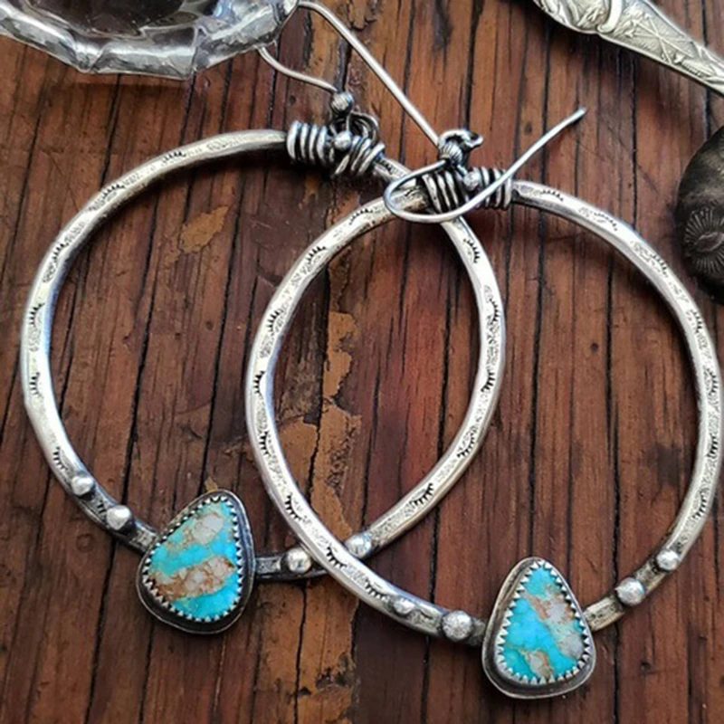 Vintage kör alakú türkiz köves fülbevalók