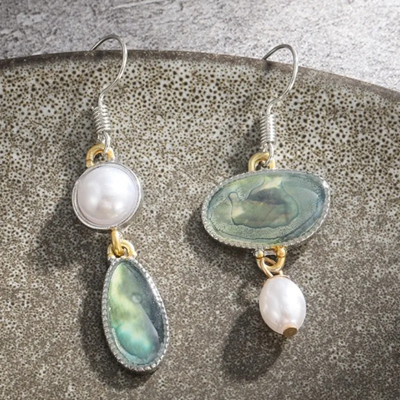 Vintage természetes zöld kő gyöngy fülbevalók