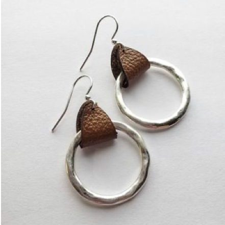 Vintage bőr és ezüst karika fülbevalók