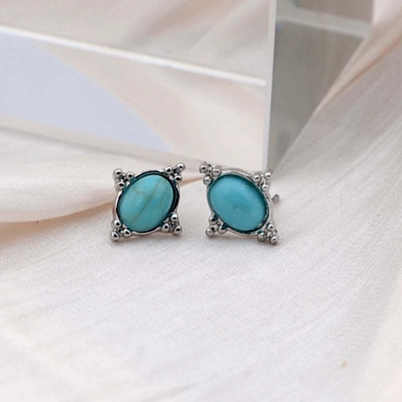 Vintage Ezüst Ovális Türkiz Fülbevalók