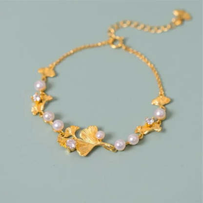 Klasszikus Arany Ginkgo Leveles Gyöngy Karkötő