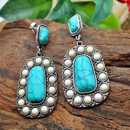 Vintage ezüst türkiz és gyöngy függő fülbevalók