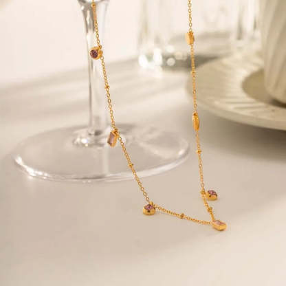 Vintage finom rózsaszín kristály arany nyaklánc