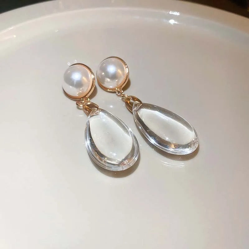 Klasszikus arany gyöngy nagy kristály medál fülbevalók