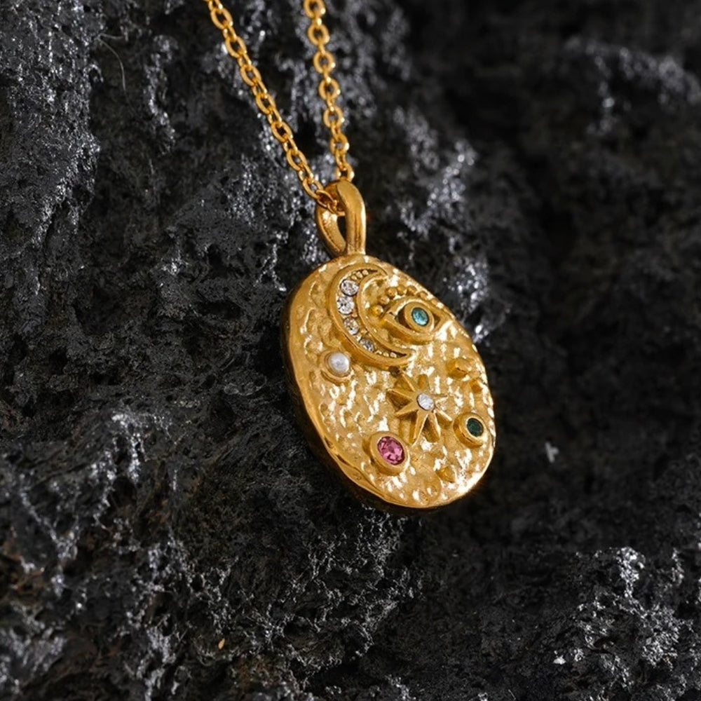 Vintage Arany Hold és Csillag Medál Nyaklánc