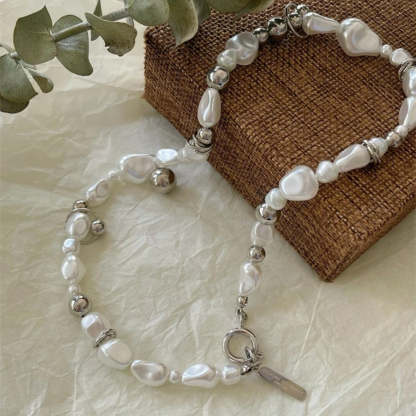 Vintage gyöngy és ezüst gyöngy nyaklánc