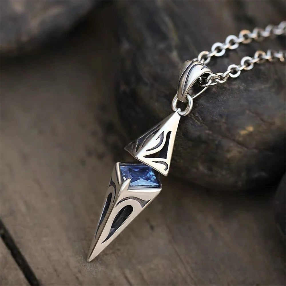 Vintage kék drágakő tüskés nyaklánc