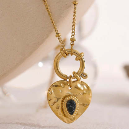 Vintage fekete kő szív nyaklánc