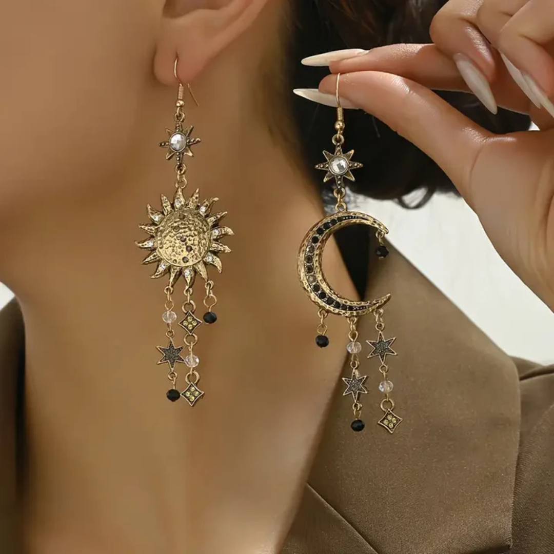 Vintage függő nap és hold Fülbevalók