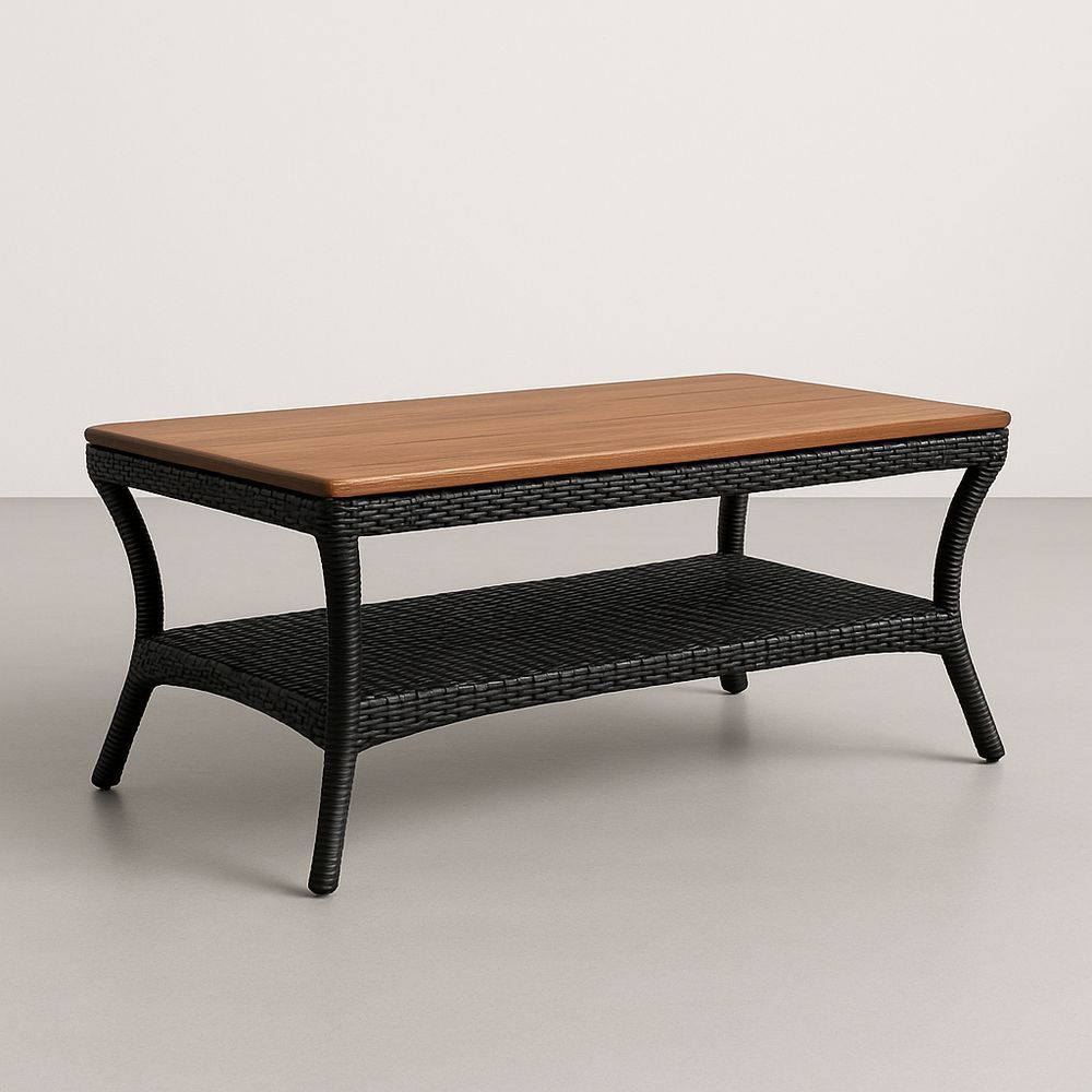 Table basse en bois et résine tressée 120x60x45 cm Marron/Noir